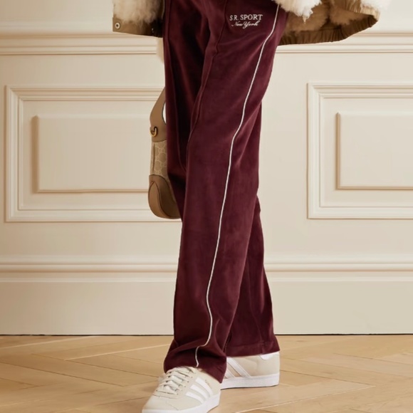SPORTY & RICH - Velour 2 Pc Tracksuit in Burgundy/White Contrast MSRP $435 BNWT - Picture 7 of 11